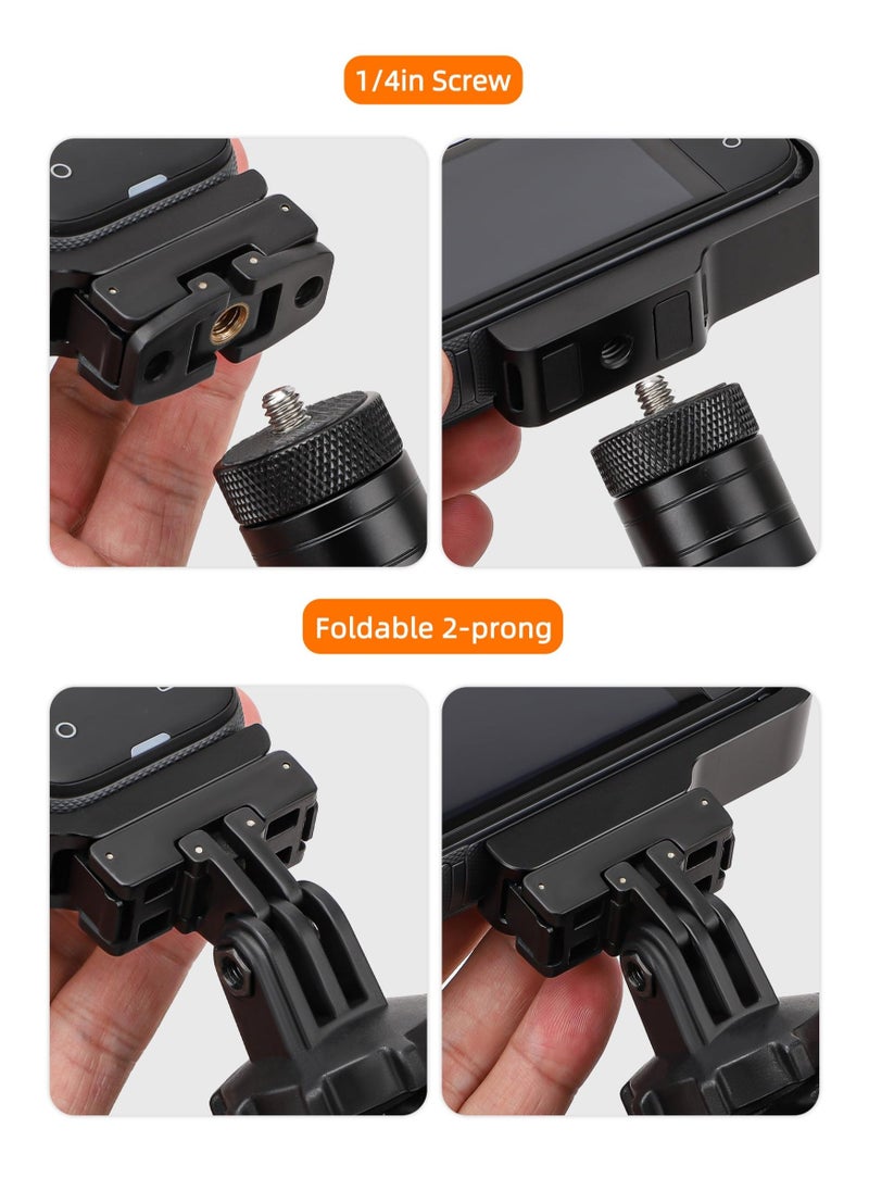 360 X4 L-Type Vertical-Horizontal Action Mount for Insta360 X4, Alloy Quick Release Mount, Snap-On 2 Prong Mount and 1/4 Thread Adapter Mount, with Magnetic Adapter, Insta360 X4 Accessories