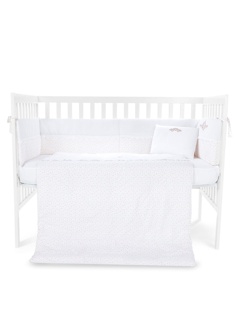 NINI Nini Baby 4-Piece Crib Bedding Set, Elegant Pink Star Print, 100% Cotton, Includes Fitted Sheet, Comforter, Pillow, Cushioned Reversible Cot Bumper, Fits Cots/Cribs Up to 70x140 cm  - Image 1