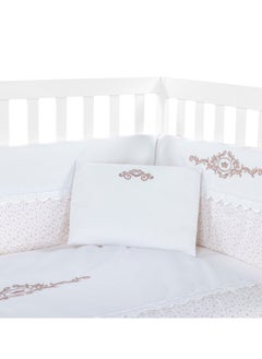 NINI Nini Baby 4-Piece Crib Bedding Set, Elegant Pink Star Print, 100% Cotton, Includes Fitted Sheet, Comforter, Pillow, Cushioned Reversible Cot Bumper, Fits Cots/Cribs Up to 70x140 cm  - Image 3