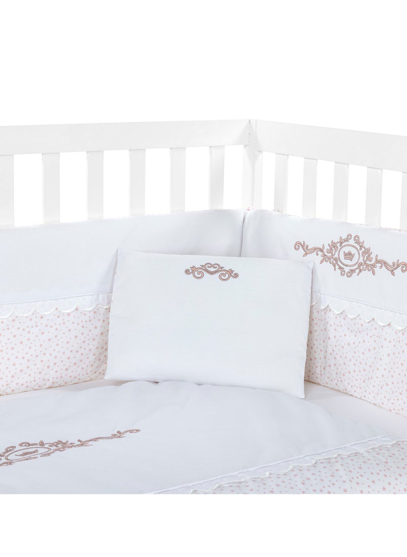 NINI Nini Baby 4-Piece Crib Bedding Set, Elegant Pink Star Print, 100% Cotton, Includes Fitted Sheet, Comforter, Pillow, Cushioned Reversible Cot Bumper, Fits Cots/Cribs Up to 70x140 cm  - Image 3