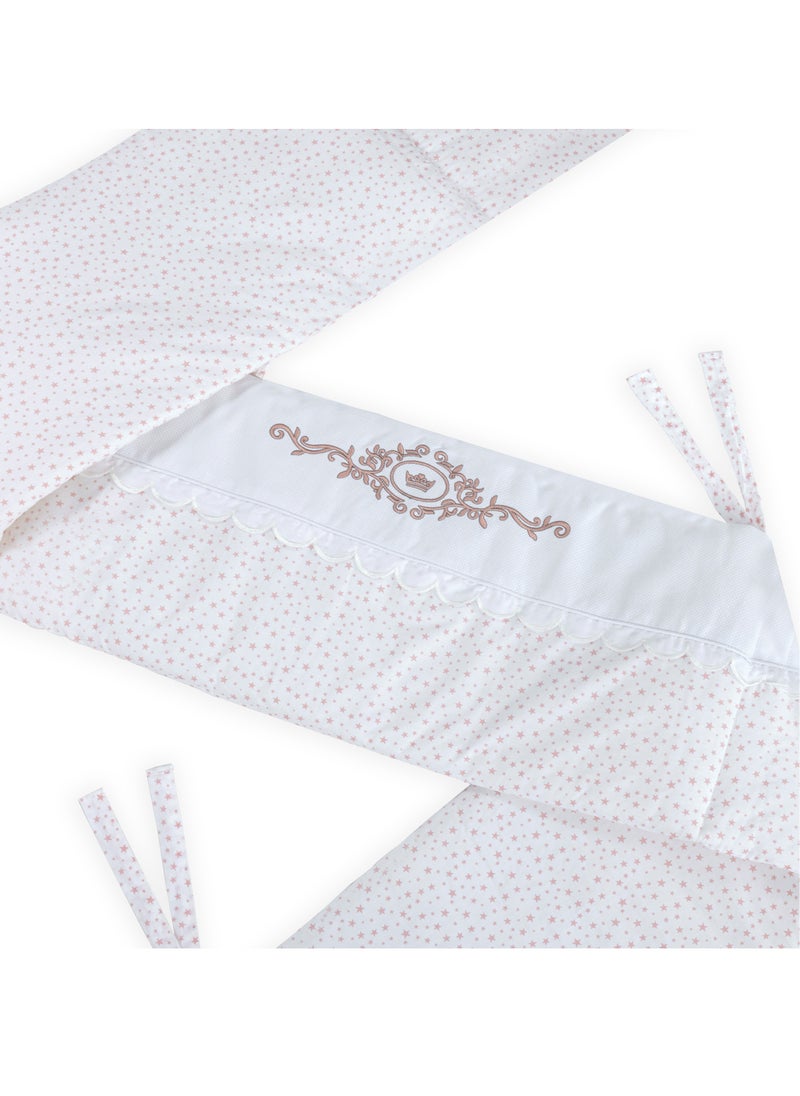 NINI Nini Baby 4-Piece Crib Bedding Set, Elegant Pink Star Print, 100% Cotton, Includes Fitted Sheet, Comforter, Pillow, Cushioned Reversible Cot Bumper, Fits Cots/Cribs Up to 70x140 cm  - Image 4
