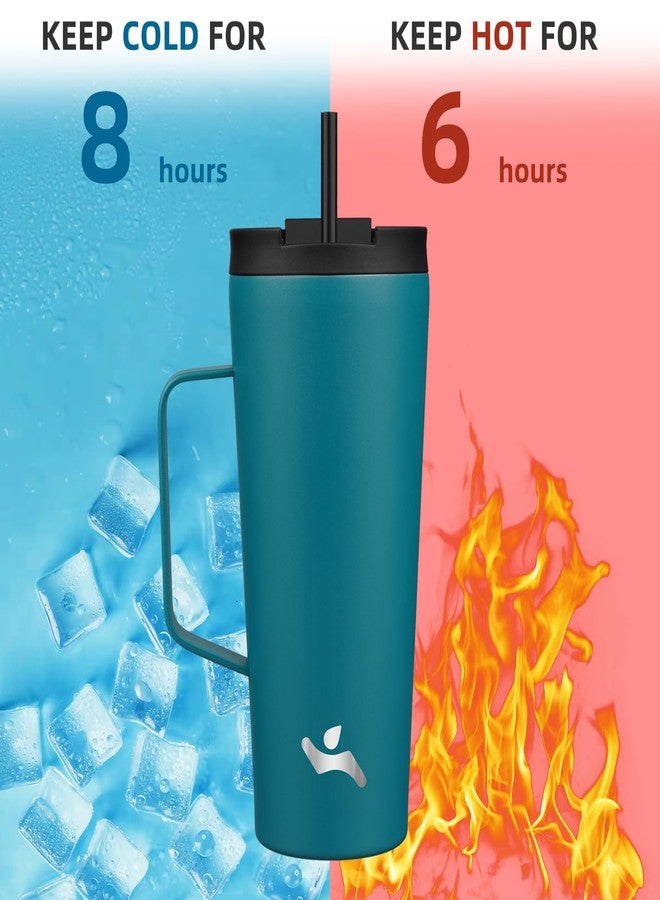 Konokyo Insulated Tumbler with Handle and Straw, 22 OZ Travel Coffee Mug Stainless Steel Cup Metal Water Bottle,Blue - Image 4