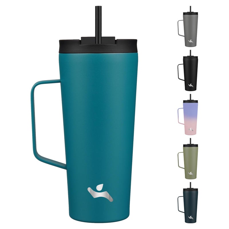 Konokyo Insulated Tumbler with Handle and Straw, 22 OZ Travel Coffee Mug Stainless Steel Cup Metal Water Bottle,Blue - Image 1