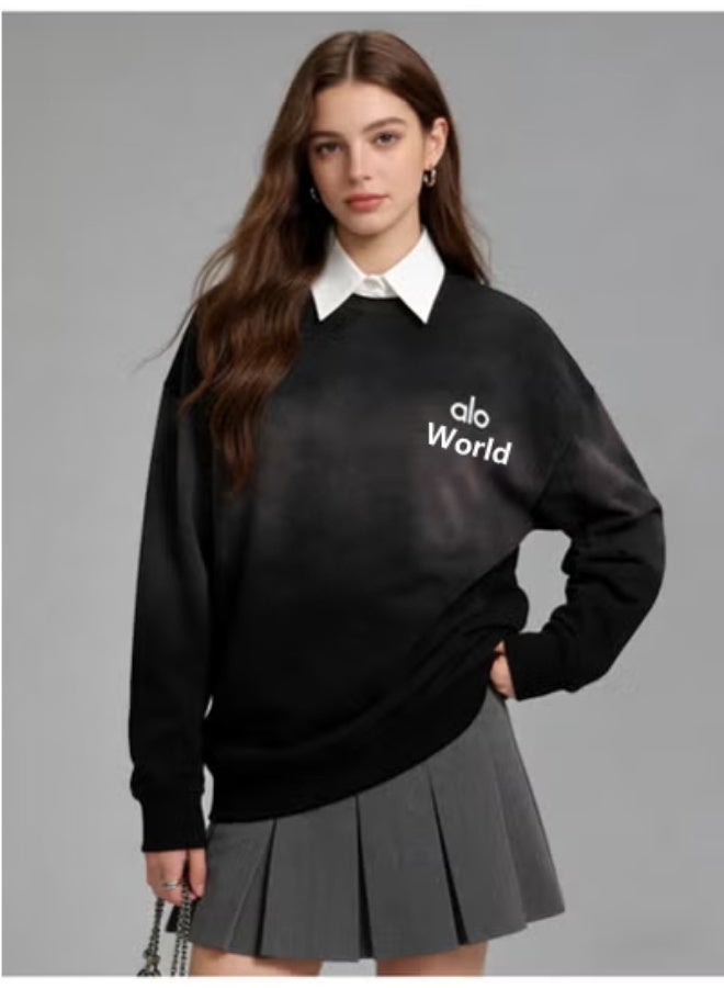Alo World men's and women's round neck sweater | Super casual gradient black pullover - Image 5