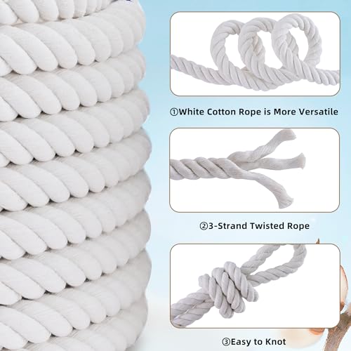 MKMJ White Cotton Rope 1/2in × 50ft Natural Twisted,Available as Used for Tug of War, Navigation, Fitness and Making Handicrafts, etc - Image 3