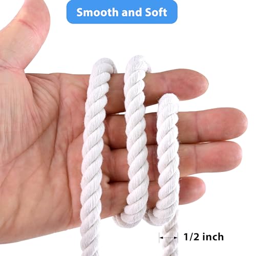 MKMJ White Cotton Rope 1/2in × 50ft Natural Twisted,Available as Used for Tug of War, Navigation, Fitness and Making Handicrafts, etc - Image 2