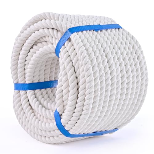MKMJ White Cotton Rope 1/2in × 50ft Natural Twisted,Available as Used for Tug of War, Navigation, Fitness and Making Handicrafts, etc - Image 1