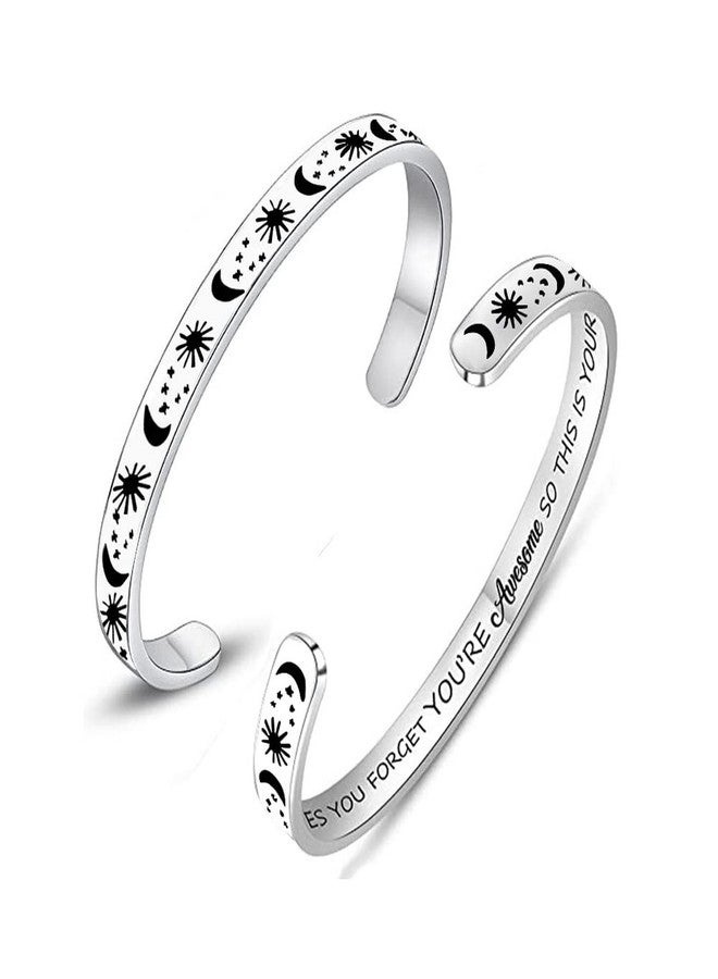 Pingyongchang 2pcs Personalized Cuff Bracelets for Women Her Stainless Steel Inspire Cuff Bangle Friendship Motivational Jewelry Colleagues Bridesmaids Birthday Graduation Gifts - Image 1