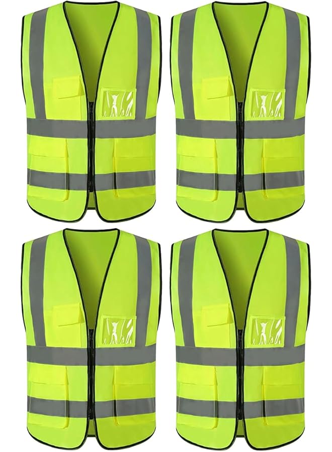 ECVV 4Pcs Reflective Safety Vest Bright Neon Color With 2 Inch Reflective Strips With Pocket Zipper Front Medium Free Size 4 - Image 1