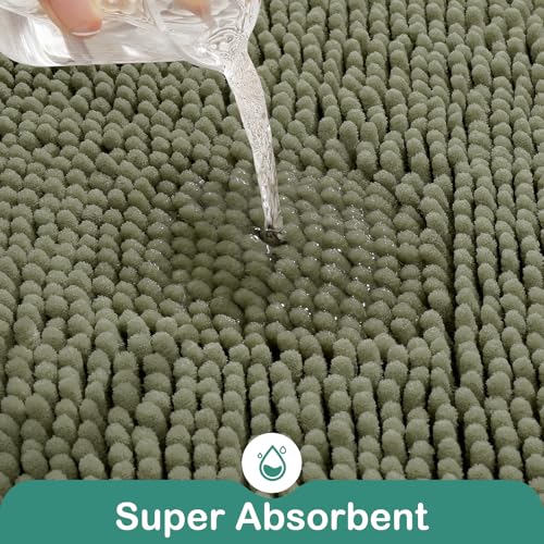 HOMEIDEAS Bathroom Rugs Set 2 Pieces, Ultra Soft Non Slip Absorbent Chenille Toilet Bath Mat Set (Sage Green) - Image 2
