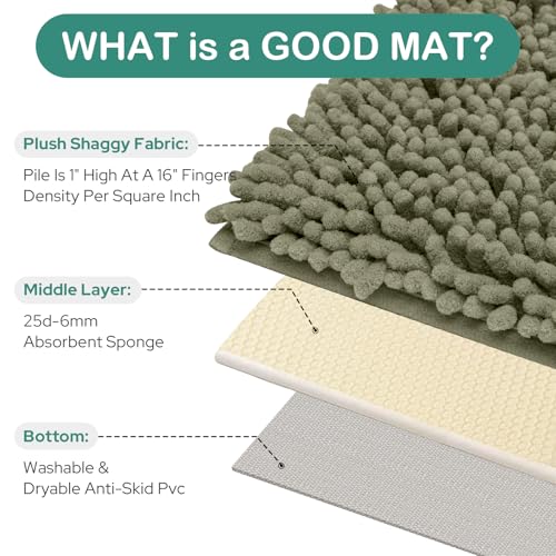 HOMEIDEAS Bathroom Rugs Set 2 Pieces, Ultra Soft Non Slip Absorbent Chenille Toilet Bath Mat Set (Sage Green) - Image 5