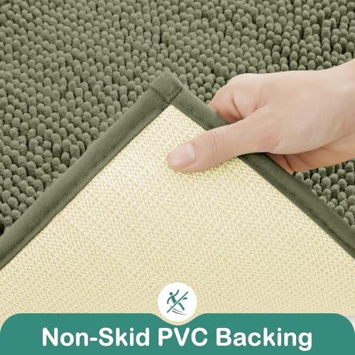 HOMEIDEAS Bathroom Rugs Set 2 Pieces, Ultra Soft Non Slip Absorbent Chenille Toilet Bath Mat Set (Sage Green) - Image 4