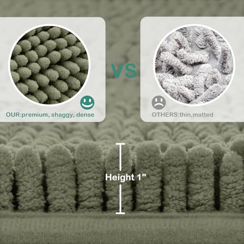 HOMEIDEAS Bathroom Rugs Set 2 Pieces, Ultra Soft Non Slip Absorbent Chenille Toilet Bath Mat Set (Sage Green) - Image 3