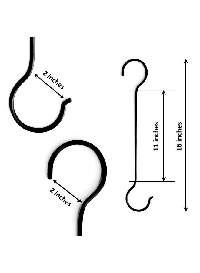 ecofynd 16 Inch Metal Pot Extension Hooks | Rust Resistant Hanging Black S Shaped Hooks for Bird Feeders and Baths, Planters, Lanterns, Ornaments | Heavy Duty Extra Large Hanging Hook (Black, 2) - Image 2