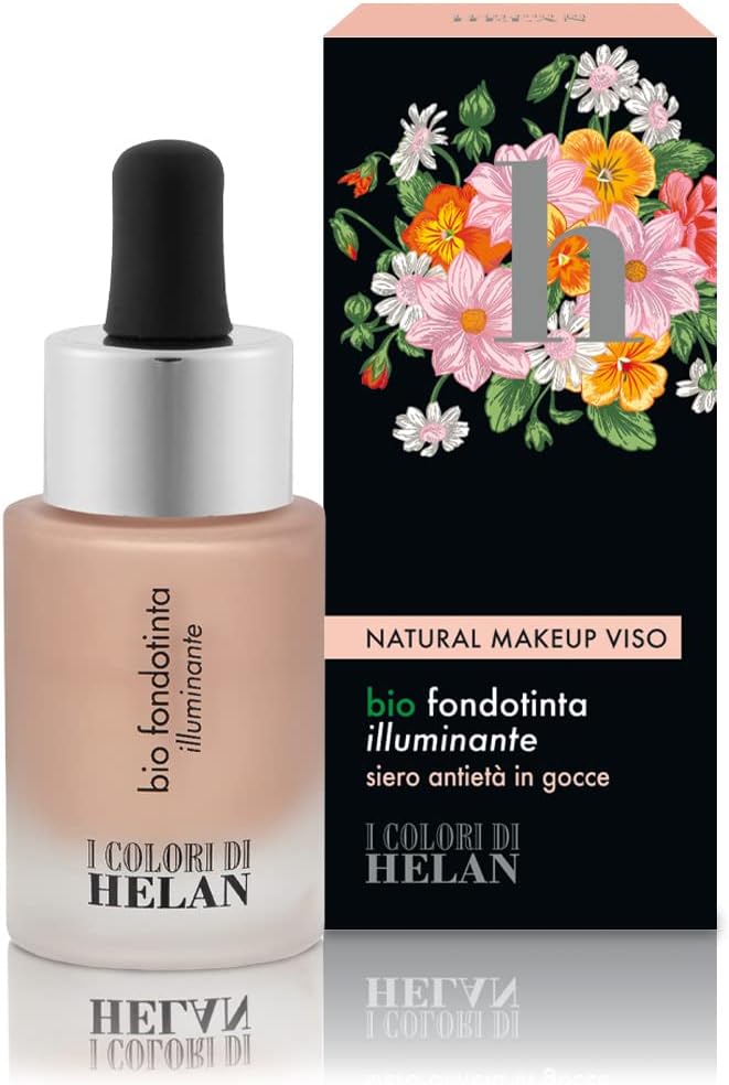 Helan I Colori Nourishing Bio Brightening Foundation with Antiage Serum Drops Jojoba Oil Lightweight for a Glowing Effect Long Lasting Makeup for All Complexions Made in Italy Dark 15 ml