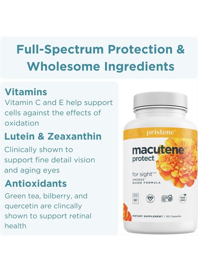 Eyecheck - Natural Eye Health Vitamins with Bilberry Zeaxanthin Lutein - Macular Support Supplement, Formula Based On AREDS2® Clinical Trials Plus Carotenoids Quercetin EGCG - Macutene® Protect (60 Capsules) - Image 1