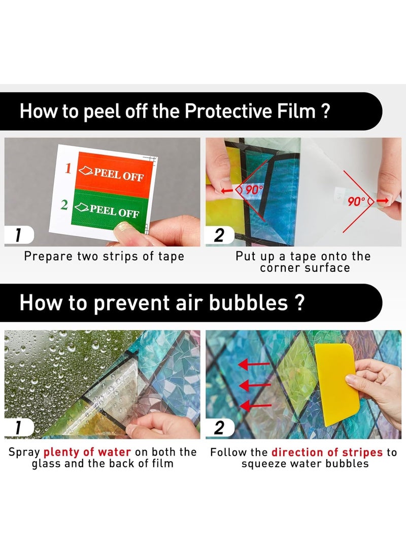 موثوقية التنبؤ فيلم حماية الخصوصية للزجاج الملون، فيلم حماية الخصوصية للزجاج الملون بألوان قوس قزح، أغطية زجاجية زخرفية ثابتة، مانعة لحرارة الشمس، لأبواب الحمام، فينيل بريزم، لون زجاجي (45 × 200 سم) - Image 5