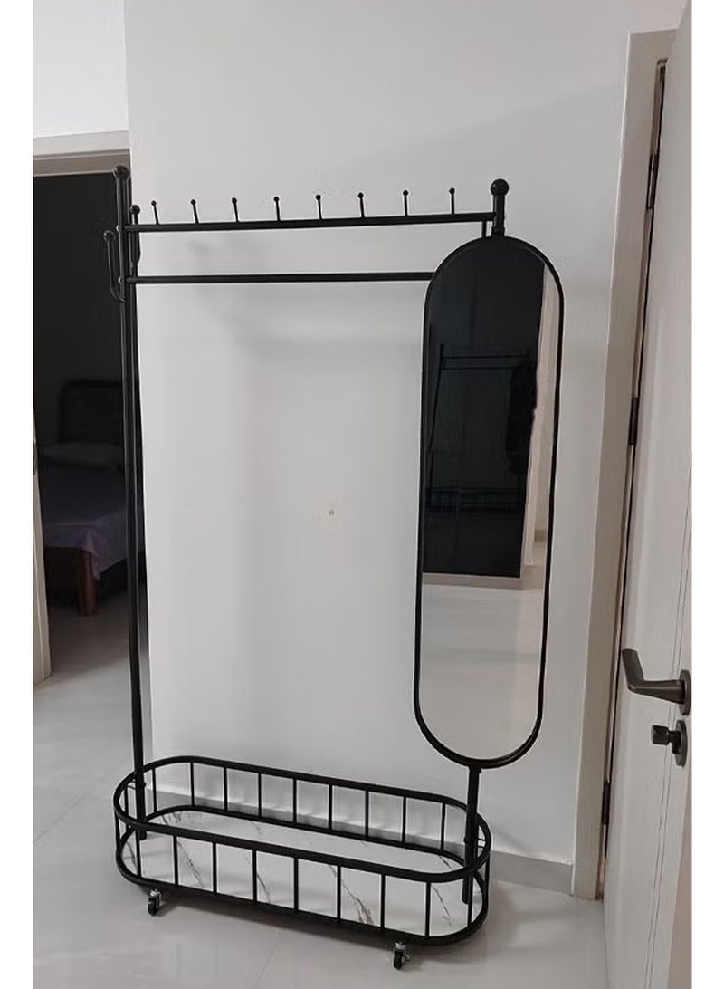 DubaiGallery Closet shelves double pole movable hat and cloth drying rack metal clothes organizer hanger stand with mirror - Image 3