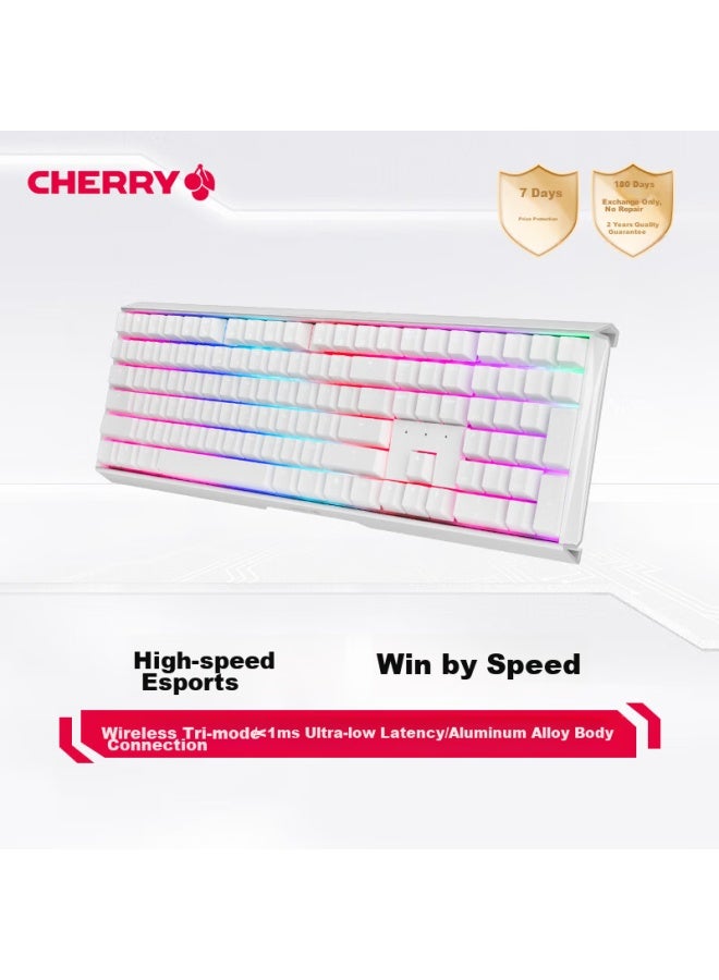 Cherry Mx3.0s Wireless Keyboard, Mechanical Keyboard, Gaming Keyboard, Bluetooth Tri-mode, Rgb Lighting Effects, Aluminum Alloy Shell, Compatible With Win/mac, White With Red Switches - Image 1