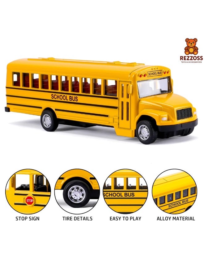 REZZOSS 3 Pack Pull Back School Bus Playset – Die-Cast Toy Vehicles for Kids | Mini School Bus Toy Set for Boys & Girls | Durable Metal Pull-Back Buses for Toddlers | Educational Transport Toy Cars for Playrooms, Gifts & Collections - Image 4