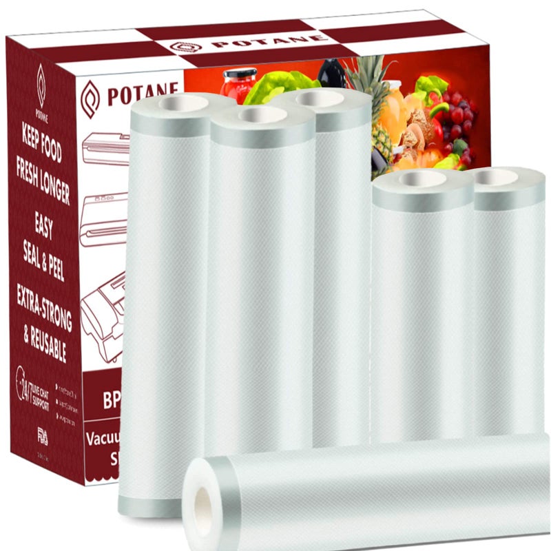 POTANE 6 Pack 11x203Rolls and 8x20 3RollsThickened Vacuum Sealer Bags  SmellProof Puncture Prevention Heavy duty for POTANE Food Saver Great for Vacuum storageMeal Prep or Sous Vide