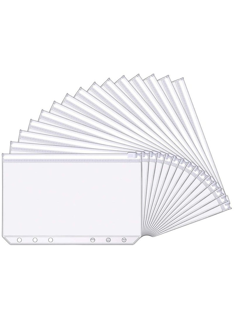 A6 Size 6-Hole Zipper Binder Pockets for Notebook, Waterproof PVC Document Filing Bags, Budget Envelopes - Set of 15 - Image 1