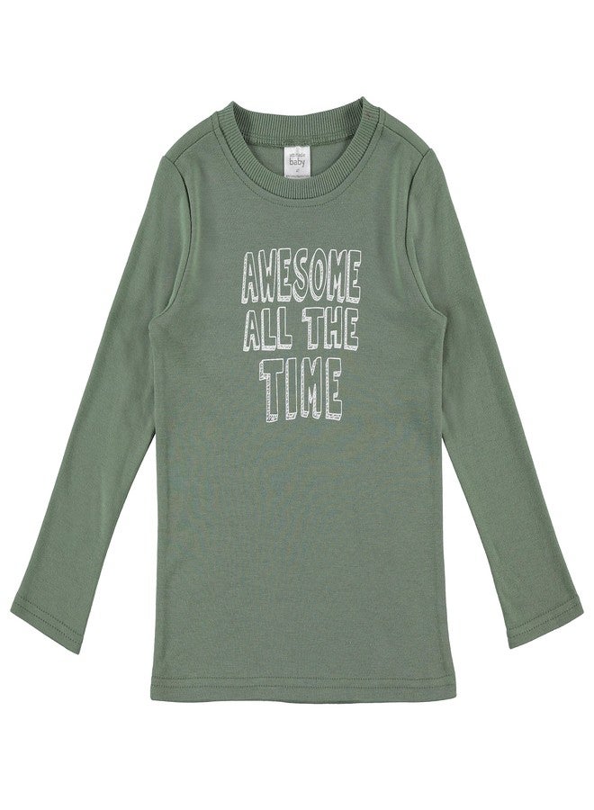 Cudlie 5-Pack Baby Boy Long Sleeve Shirt - Basic Tshirt Tops, Light Undershirt - Solid, Striped & Statement Tees, Size 12M - Image 2