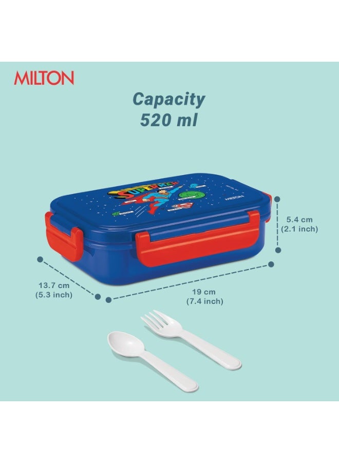 MILTON Candy Tiffin (DC) Lunch Box for Kids Boys & Girls with Leak-Proof Inner Container| Food Grade,BPA Free,Compact & Durable Snacks Box for Kids I Plastic Spoon & Fork, 520 ml, Blue - Image 3