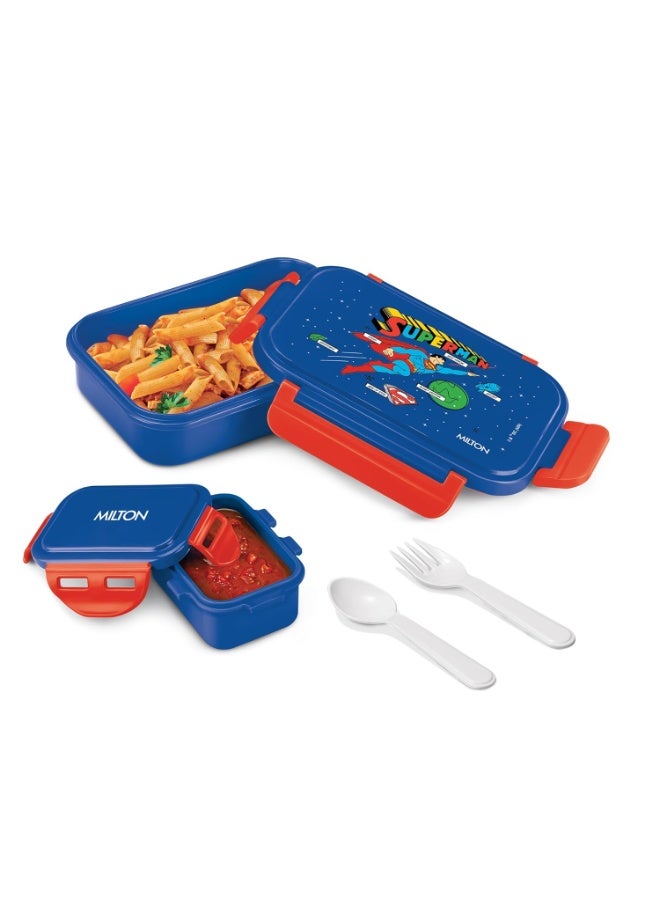 MILTON Candy Tiffin (DC) Lunch Box for Kids Boys & Girls with Leak-Proof Inner Container| Food Grade,BPA Free,Compact & Durable Snacks Box for Kids I Plastic Spoon & Fork, 520 ml, Blue - Image 1