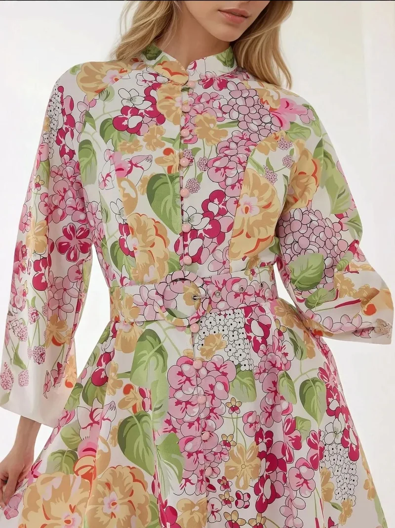 HICCUP Printed Mini Dress with Belt