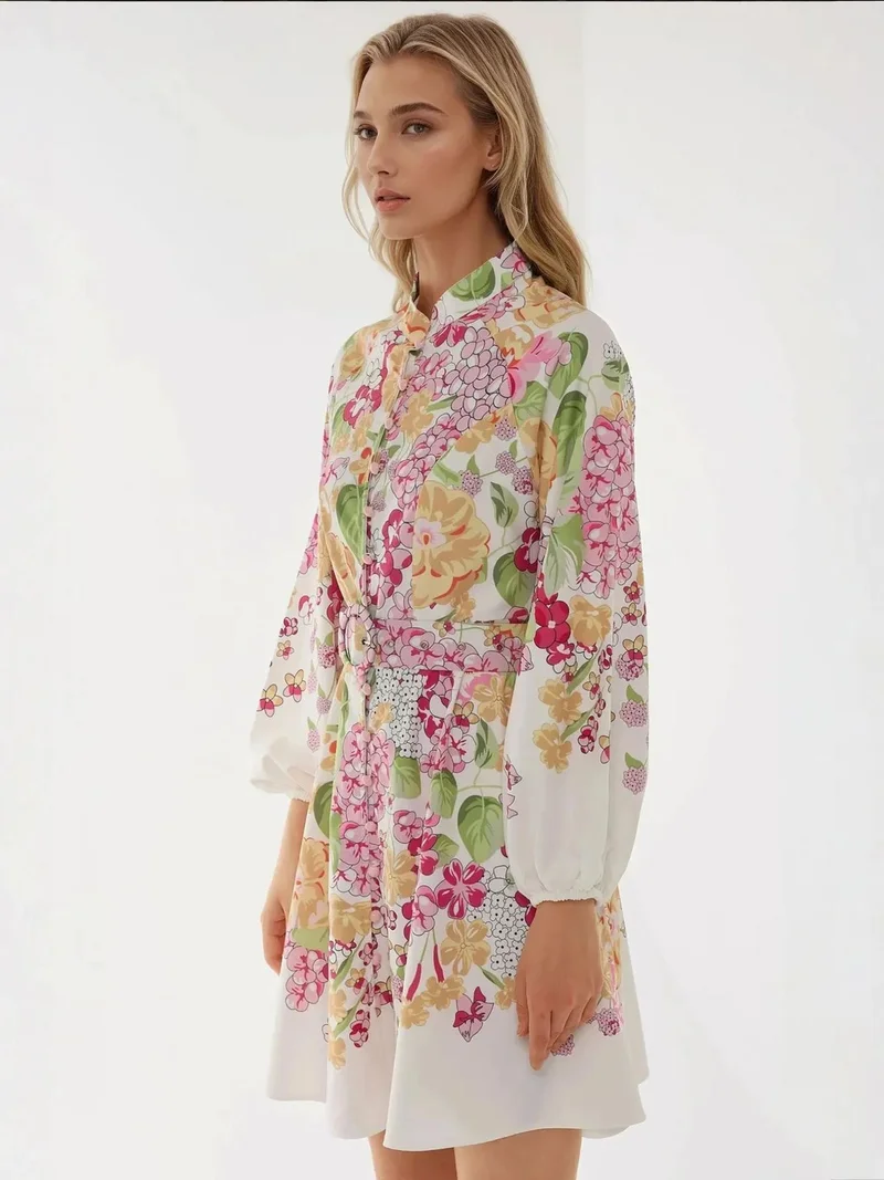 HICCUP Printed Mini Dress with Belt