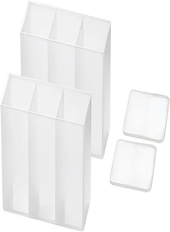 ACROWN Mini Wall Mount Storage Box, Compartment Transparent Plastic Makeup Brush Lipstick Holder Self-Adhesive Pen Holder Makeup Organizer for Home Office (3) - Image 2