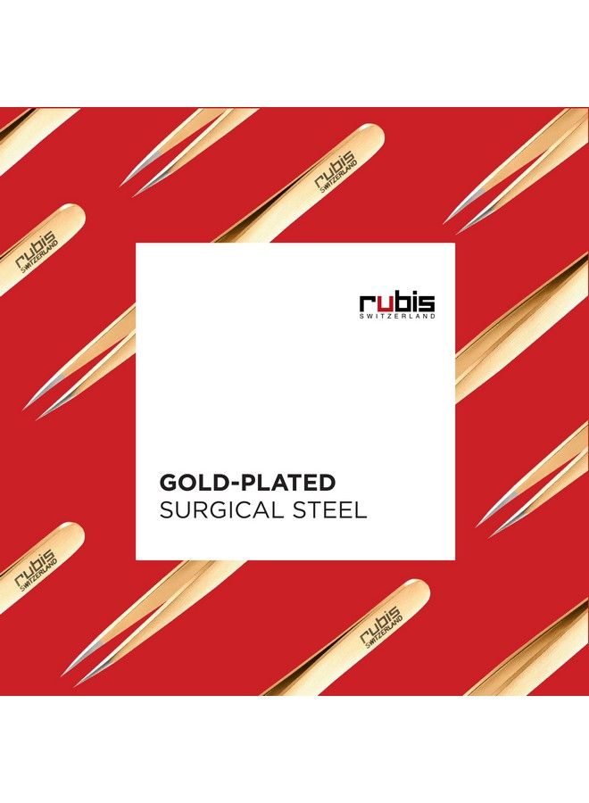 Rubis Stainless Steel Pointed Tweezers For Precise Eyebrows And Hair Removal Made In Switzerland Gold - Image 4