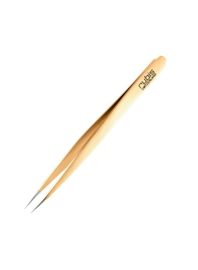 Rubis Stainless Steel Pointed Tweezers For Precise Eyebrows And Hair Removal Made In Switzerland Gold - Image 2