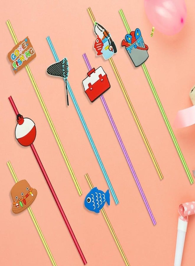 MEAXUR 24PCS Fishing Party Favors,Summer Fishing Themed Birthday Party Supplies，Kids Daily Drinking Straws,Birthday Parties,Class Reunions,With 2 Cleaning Brushes.(6color) - Image 2
