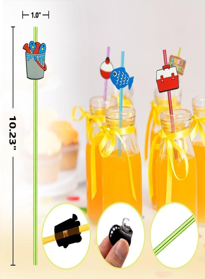 MEAXUR 24PCS Fishing Party Favors,Summer Fishing Themed Birthday Party Supplies，Kids Daily Drinking Straws,Birthday Parties,Class Reunions,With 2 Cleaning Brushes.(6color) - Image 5