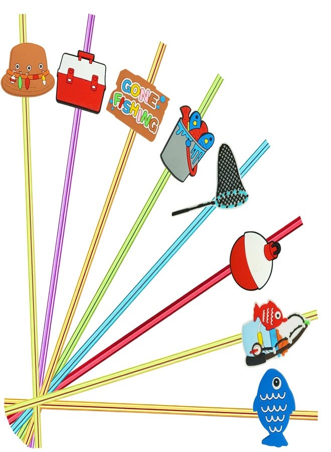 MEAXUR 24PCS Fishing Party Favors,Summer Fishing Themed Birthday Party Supplies，Kids Daily Drinking Straws,Birthday Parties,Class Reunions,With 2 Cleaning Brushes.(6color) - Image 1