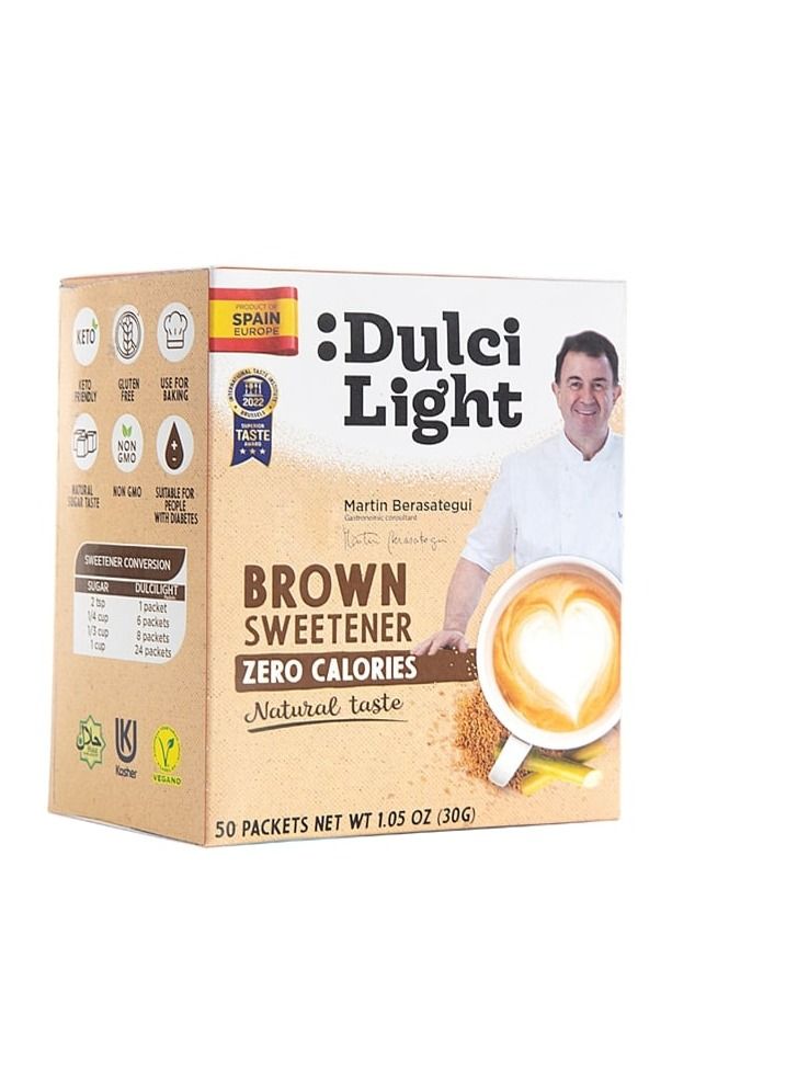 Food Factor Food Factor Dulci Light Brown Sweetener Sticks Zero Sugar, Zero Calorie, Zero Carb, Cane Honey Sugar Granulated, Keto Friendly, Vegan, Suitable For Diabetic | Made in Spain 0.6 Gm 50 Sticks  - Image 1