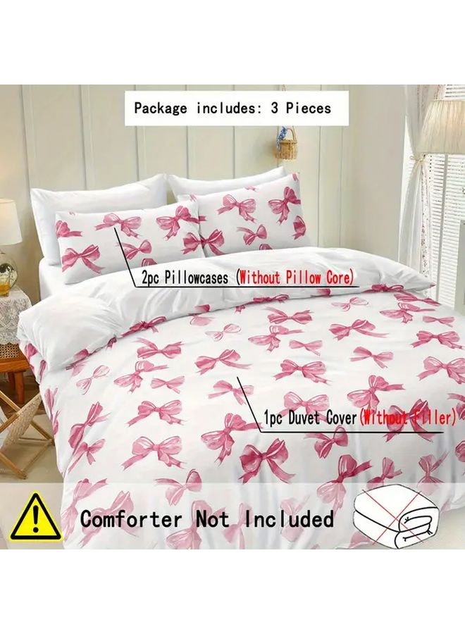 Polychrome Digital Printing Quilt Cover Set With Pink Bow 85G3 Month Polyester Bedding 3 Piece Set - Image 2