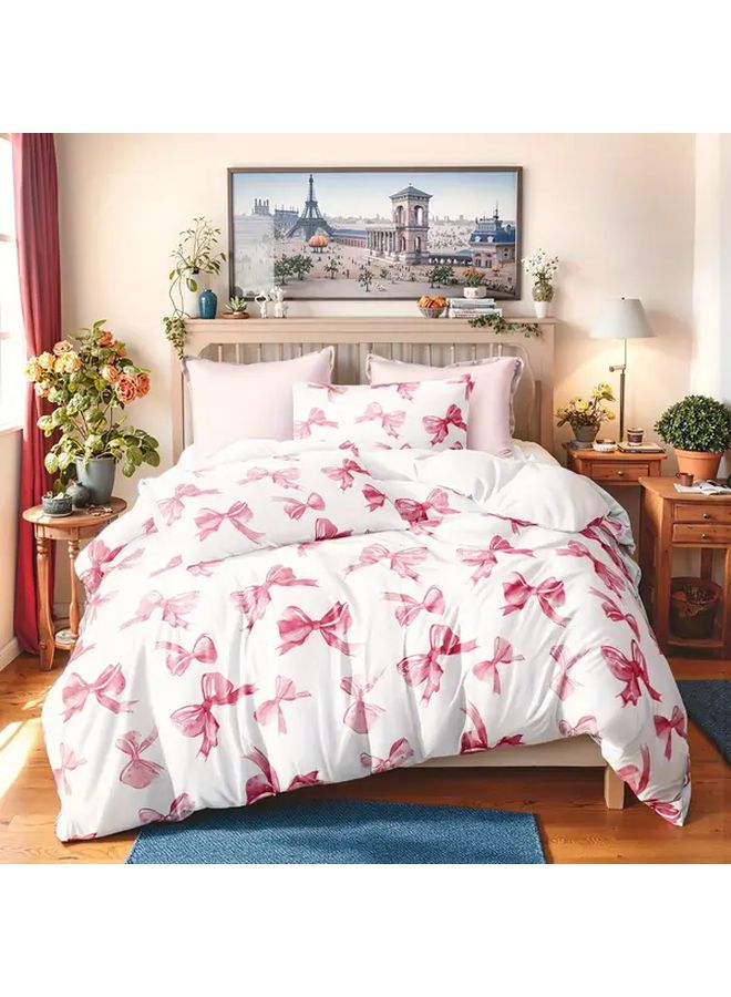 Polychrome Digital Printing Quilt Cover Set With Pink Bow 85G3 Month Polyester Bedding 3 Piece Set - Image 5