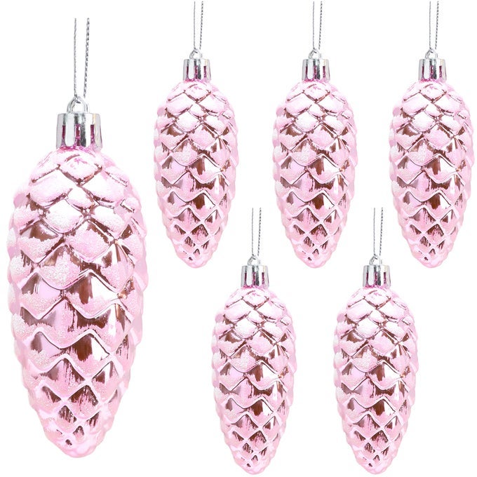 Pack of 690mm Shiny Glitter Decorated Pine Cone Baubles Christmas Tree Decorations Baby Pink