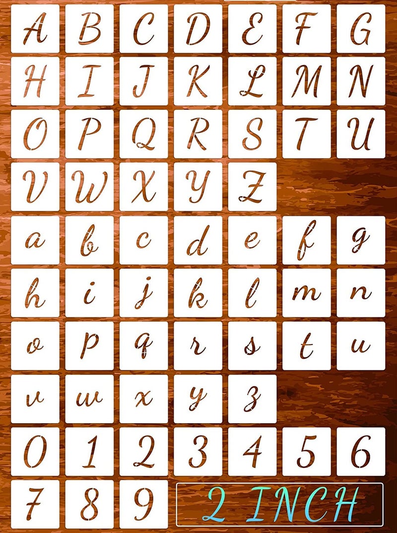DEQUERA Dequera Letter Stencils for Painting 2inch Alphabet Stencils Calligraphy Stencil Letters Numbers Reusable Cursive Templates for Wood Wall Canvas