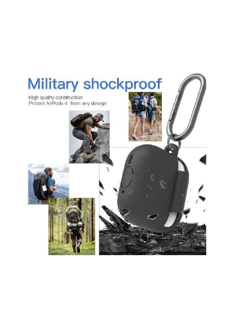 ELTRAZONE AirPods 4th Generation Case Silicone Cover 2024 Soft Silicone Shock-Absorbing for AirPods 4 Case with Keychain Black - Image 4