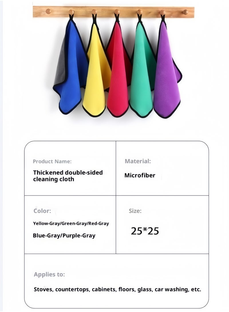 عبوة من 5 قطع من قماش تنظيف من الألياف الدقيقة السميكة، مزدوجة الجوانب، متعددة الألوان، ماصة، للاستخدام الجاف والرطب | منظف مثالي للمطبخ والسيارة والمنزل - Image 2