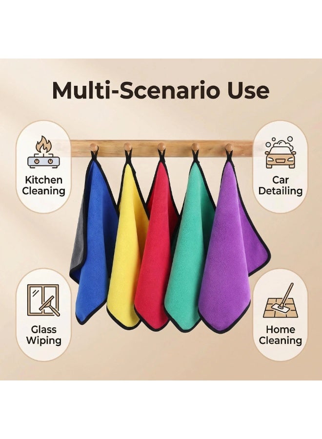 Microfiber Cleaning Cloth 5 Pack - Double-Sided Thickened Soft Highly Absorbent Wet Dry Use for Home Kitchen Car Cleaning - Image 3