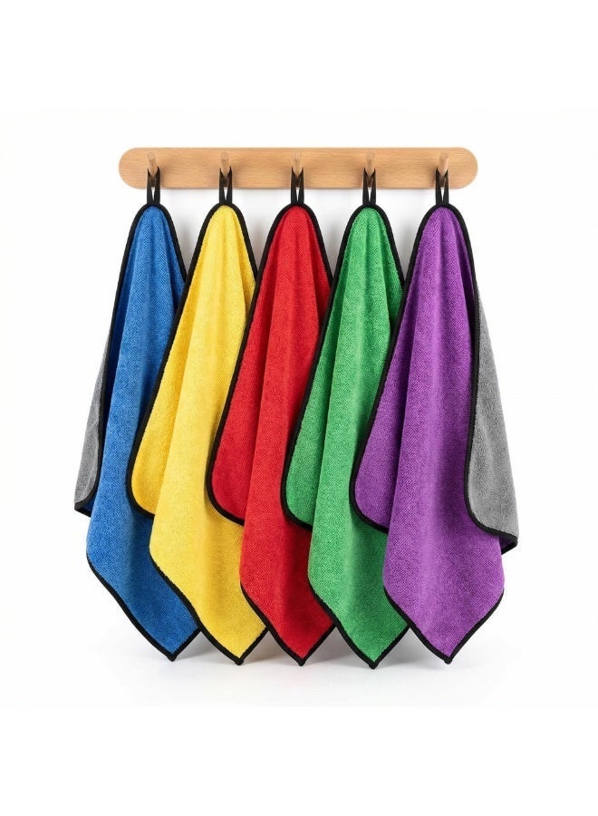 Microfiber Cleaning Cloth 5 Pack - Double-Sided Thickened Soft Highly Absorbent Wet Dry Use for Home Kitchen Car Cleaning - Image 1