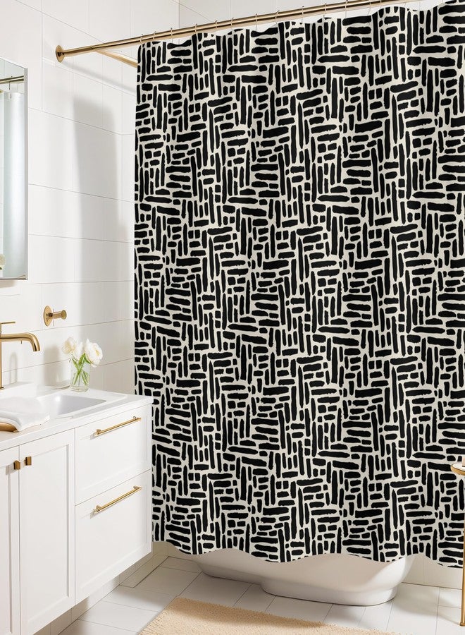 Worthwhile Goods Modern Black and Ivory Brushstroke Print Shower Curtain - Abstract Minimalist Pattern - Neutral Design - Trendy Fabric Shower Curtain for Any Bathroom - 72x72 Inches (Brushstroke) - Image 1