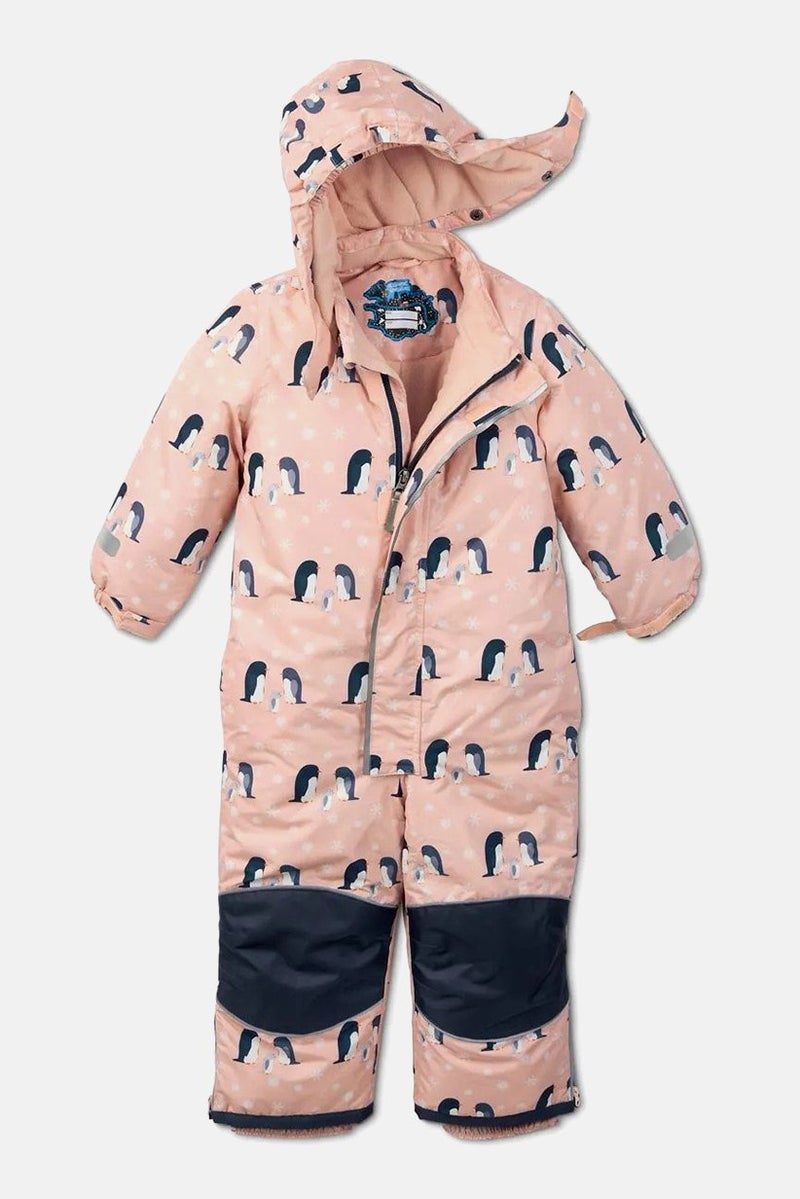 Tchibo Toddler Girl Hooded Allover Print Puffer Overall, Peach - Image 3