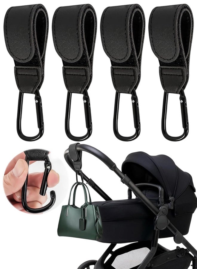 4 PCS PU Leather Adjustable Pram Hooks For Bags, Pram Clips With Anti-Slip Design, Heavy Duty Universal Stroller Clips For Diaper Bag, Pushchair, Shopping Grocery & Backpack - Image 1