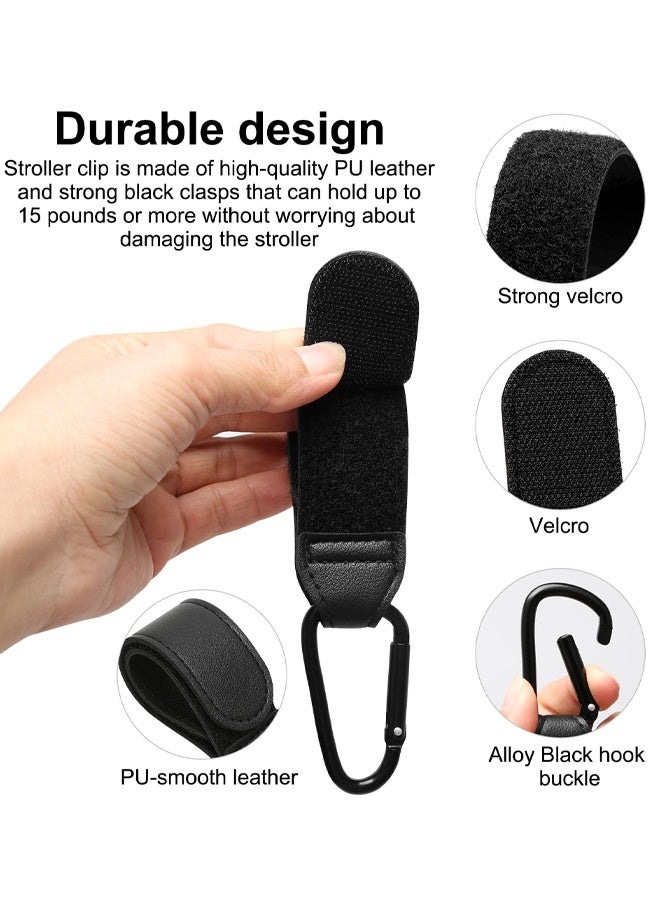 4 PCS PU Leather Adjustable Pram Hooks For Bags, Pram Clips With Anti-Slip Design, Heavy Duty Universal Stroller Clips For Diaper Bag, Pushchair, Shopping Grocery & Backpack - Image 3